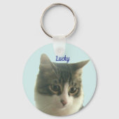 Aangepaste Tabby Kat Foto op Lichtblauw Sleutelhanger (Voorkant)