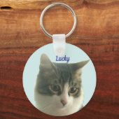 Aangepaste Tabby Kat Foto op Lichtblauw Sleutelhanger (Voorkant)