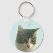 Aangepaste Tabby Kat Foto op Lichtblauw Sleutelhanger (Achterkant)