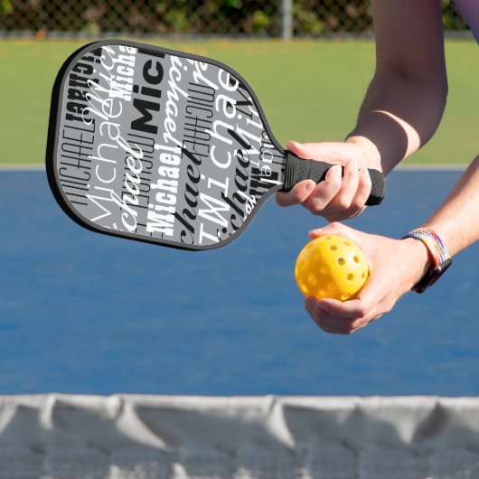 Aangepaste tabel.Tennis speler naam grijs Pickleball Paddle (Insitu)