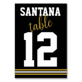 Aangepaste tabelnaam modern zwart goudbruin huweli kaart (Achterkant)