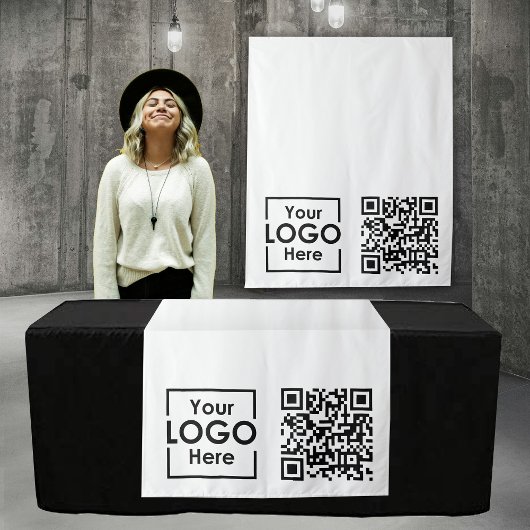 Aangepaste Table Runner Banner Business Logo QR-co Wandkleed
