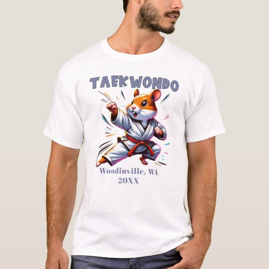 Aangepaste Taekwondo Practitioner Locatie Datum Na T-shirt (Voorkant)