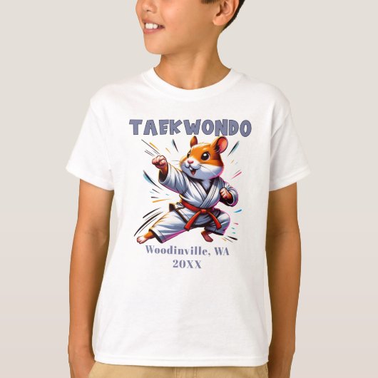 Aangepaste Taekwondo Practitioner Locatie Datum Na T-shirt (Voorkant)