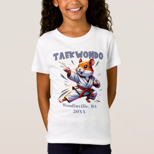 Aangepaste Taekwondo Practitioner Locatie Datum Na T-shirt (Voorkant)