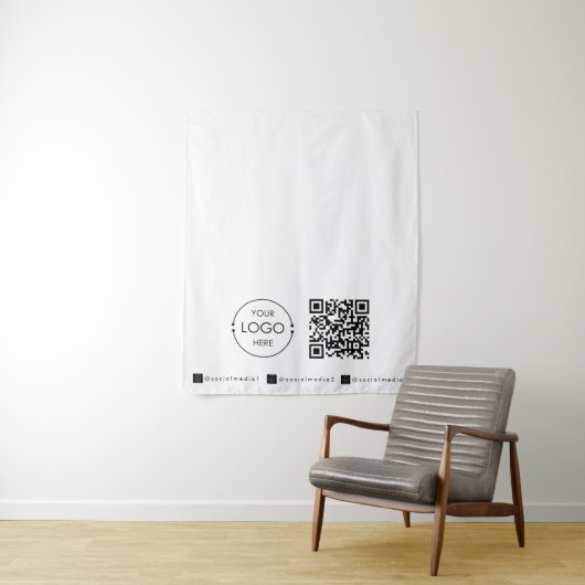 Aangepaste Tafel Runner Banner Wit Zakelijk QR Cod Wandkleed (In situ)