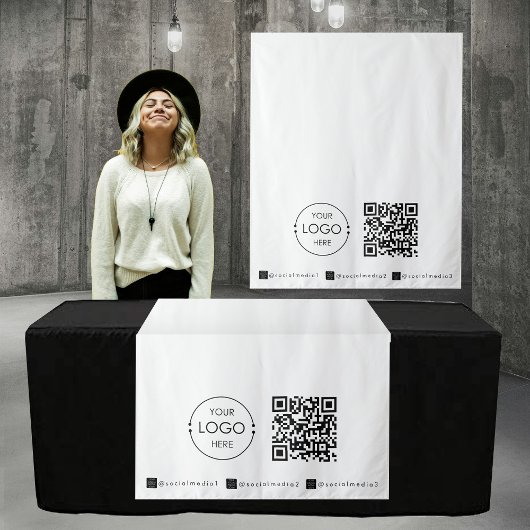 Aangepaste Tafel Runner Banner Wit Zakelijk QR Cod Wandkleed