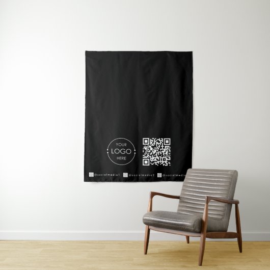 Aangepaste tafelbanner zwart bedrijf QR-code Wandkleed (In situ)