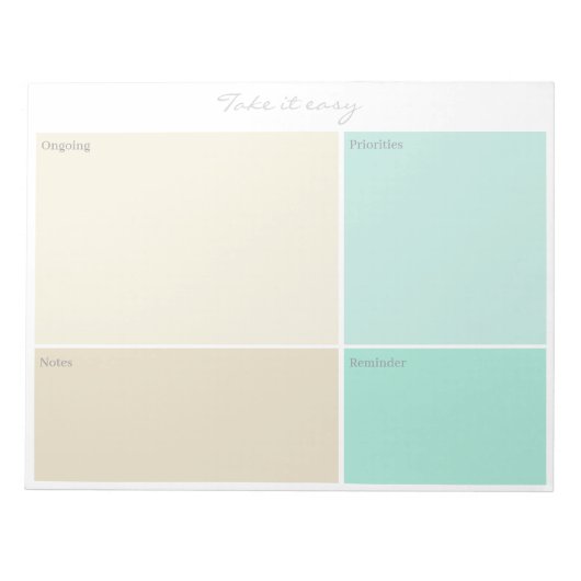 Aangepaste "Take it easy" Beige Grijs Aqua Blauwe Notitieblok (Voorkant)