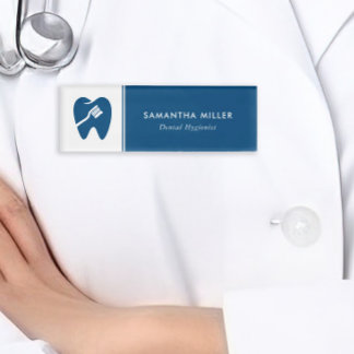 Aangepaste Tandarts Logo Wit & Navy Blauw Naambadge