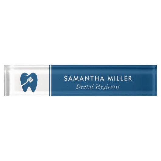 Aangepaste Tandarts Logo Wit & Navy Blauw Naambordje (Voorkant)