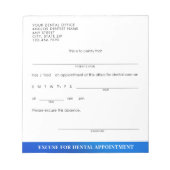 Aangepaste Tandartsafspraak Excuses Blauw Notitieblok (Voorkant)