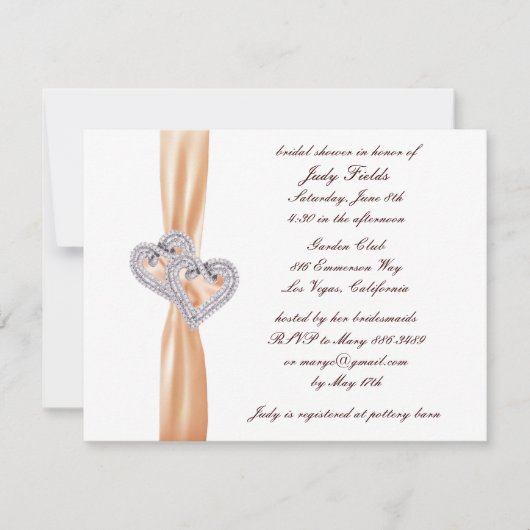 Aangepaste tangerine hartbridale douche-uitnodigin kaart (Voorkant)