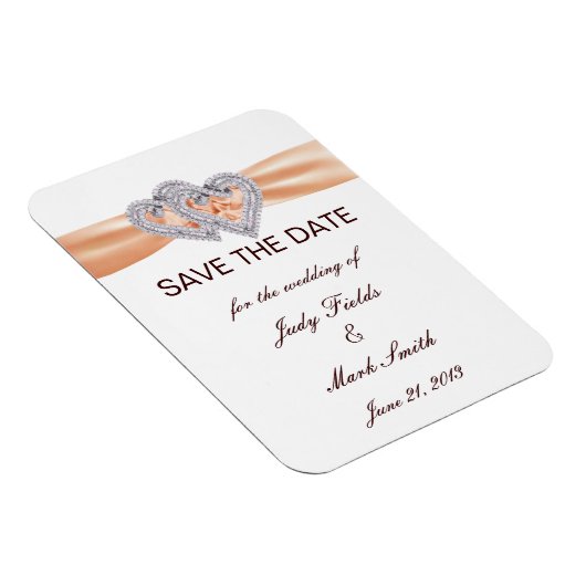 Aangepaste Tangerine Harten Save The Date Magneet (Rechterzijde)
