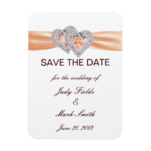Aangepaste Tangerine Harten Save The Date Magneet (Verticaal)