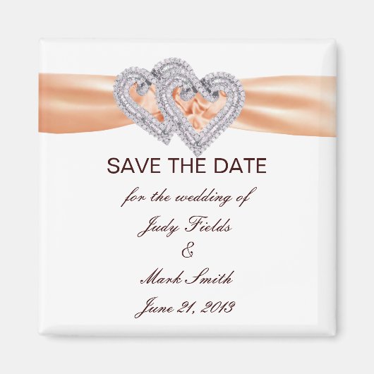 Aangepaste Tangerine Harten Save The Date Magneet (Voorkant)