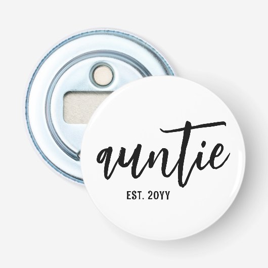 Aangepaste tante Est. Moderne penseelscripttypogra Button Flesopener (Voorkant)