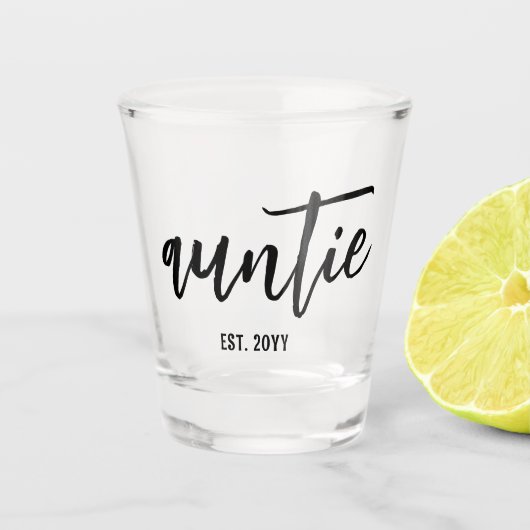 Aangepaste tante Est. Moderne penseelscripttypogra Shot Glas (Voorkant)