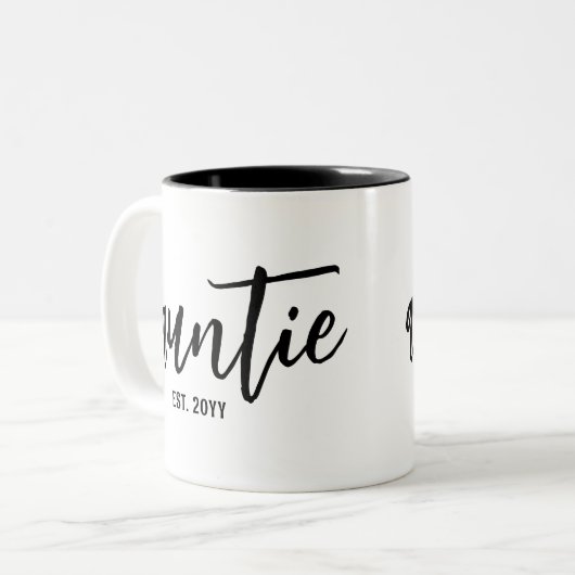 Aangepaste tante Est. Moderne penseelscripttypogra Tweekleurige Koffiemok (Voorkant links)