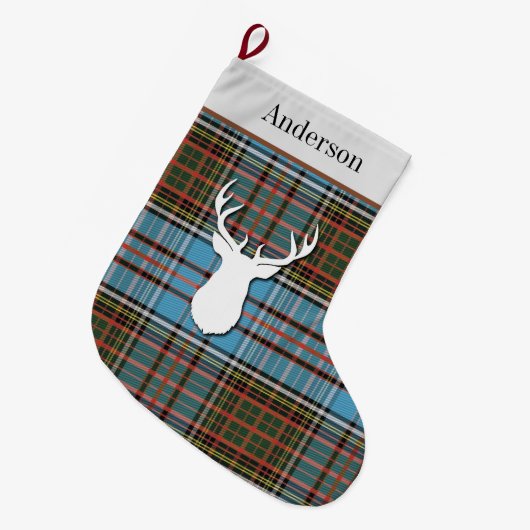 Aangepaste Tartan Clan Anderson Blue Pset Grote Kerstsok (Voorkant (Hangend))