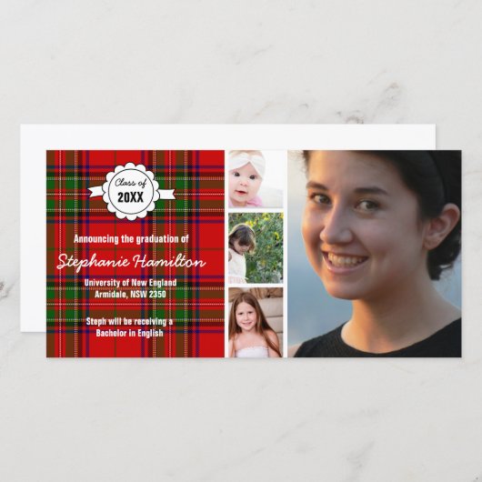 Aangepaste tartan foto afstuderen aankondiging (Voorkant / Achterkant)