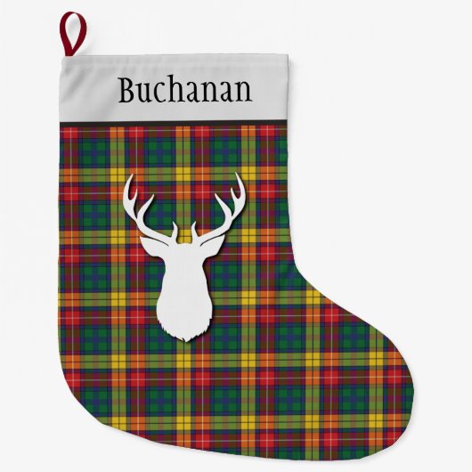 Aangepaste Tartan Red Yellow Pset Clan Buchanan Grote Kerstsok (Voorkant)