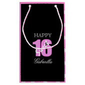 Aangepaste tas met snoer 16: Black Pink Polka Dots Klein Cadeauzakje (Achterkant)