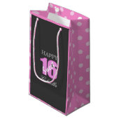 Aangepaste tas met snoer 16: Black Pink Polka Dots Klein Cadeauzakje (Voorkant Gekanteld)