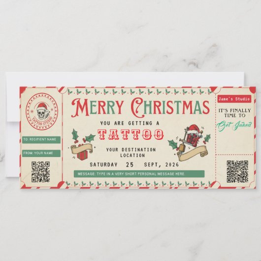 Aangepaste Tattoo GiftCard Ticket Certificaat Bon Kaart (Voorkant)