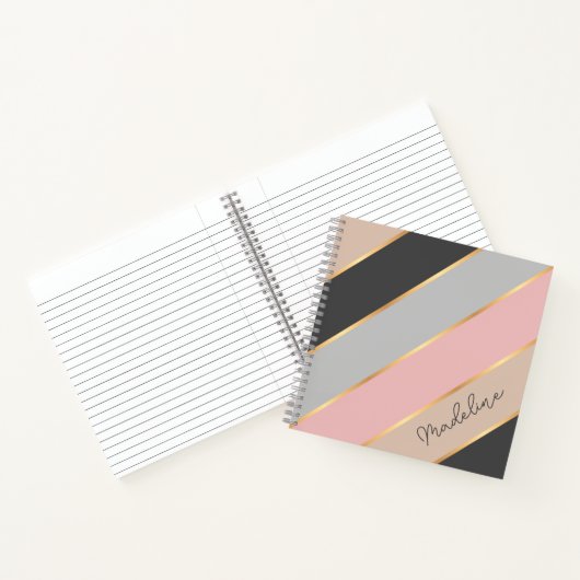 Aangepaste Taupe Beige Grijs Roze Roze Gouden Stre Notitieboek (Binnen)
