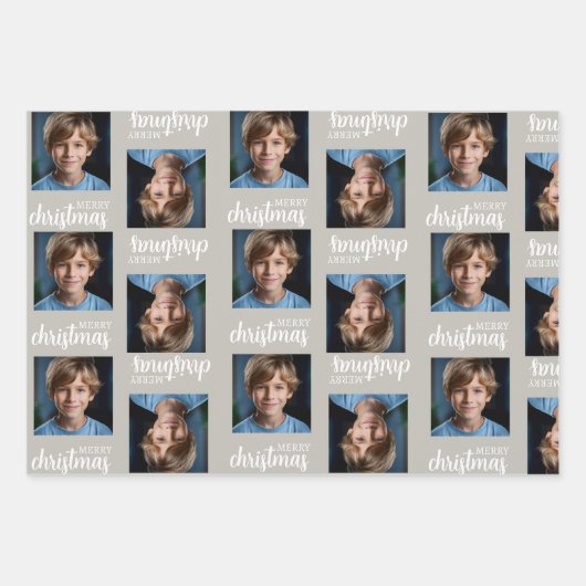 Aangepaste Taupe Kerstfoto inpakken Papieren Blade Inpakpapier Vel (Voorkant 3)