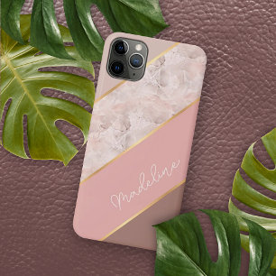Aangepaste Taupe Mauve Stof Roze Blush Roze Marmer iPhone 16 Pro Max Hoesje