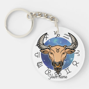 Aangepaste Taurus & Virgo Zodiac Sleutelhanger