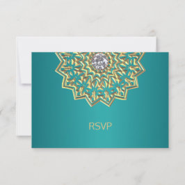 Aangepaste Teal Blauw Goud Indiase Mandala RSVP Tr Kaartje