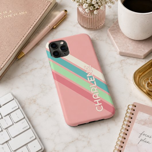 Aangepaste Teal Blauwe Aqua Koraal Lime Groene Str Case-Mate iPhone Case