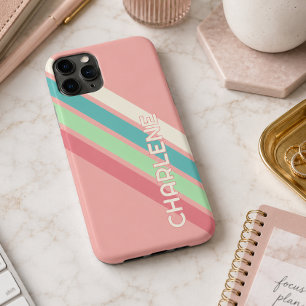 Aangepaste Teal Blauwe Aqua Koraal Lime Groene Str Case-Mate iPhone Case