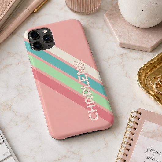 Aangepaste Teal Blauwe Aqua Koraal Lime Groene Str Case-Mate iPhone Case