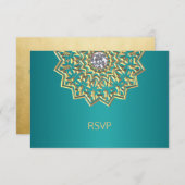 Aangepaste Teal Blauwe Gouden Indiase Mandala RSVP (Voorkant / Achterkant)