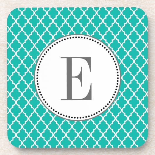Aangepaste teal vierbladig monogram onderzetter (Voorkant)