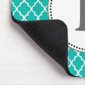 Aangepaste teal vierbladig patroon monogram muismat (Hoek)