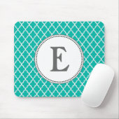 Aangepaste teal vierbladig patroon monogram muismat (Met muis)