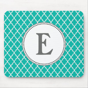 Aangepaste teal vierbladig patroon monogram muismat