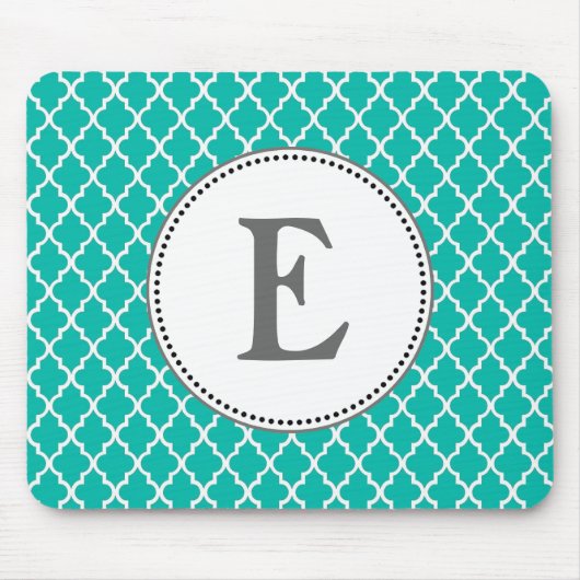 Aangepaste teal vierbladig patroon monogram muismat (Voorkant)