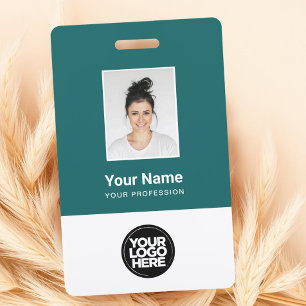 Aangepaste Teal Werknemersfoto, Streepjescode, Log Badge