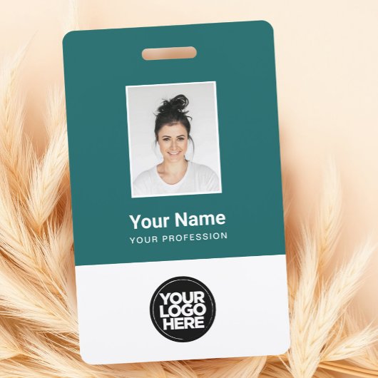 Aangepaste Teal Werknemersfoto, Streepjescode, Log Badge