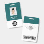 Aangepaste Teal Werknemersfoto, Streepjescode, Log Badge (Voor- en achterkant)