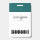 Aangepaste Teal Werknemersfoto, Streepjescode, Log Badge (Achterkant)
