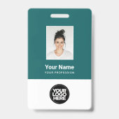 Aangepaste Teal Werknemersfoto, Streepjescode, Log Badge (Voorzijde)