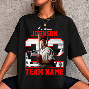 Aangepaste Teamnaam Nummer Foto Honkbalspeler T-shirt