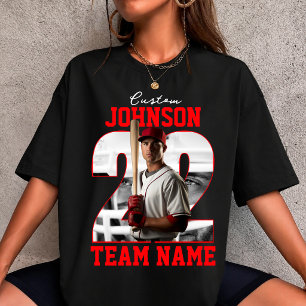 Aangepaste Teamnaam Nummer Foto Honkbalspeler T-shirt